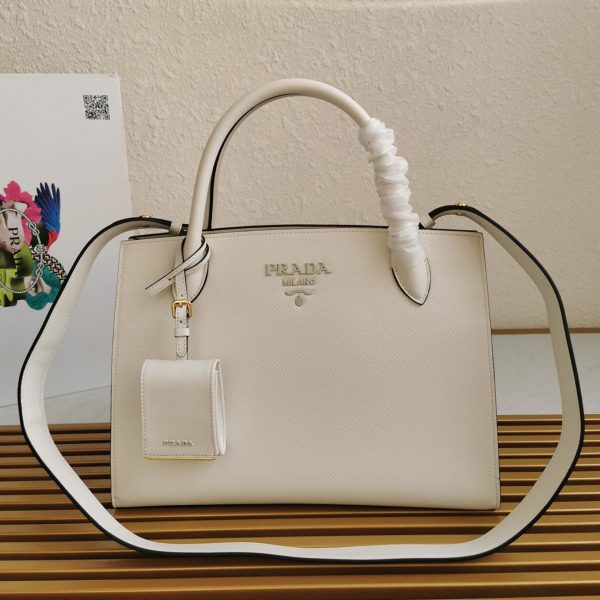 Faux sac Prada Monochrome moyen modèle en blanc – Image 8