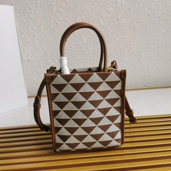 Réplique micro sac Prada Symbole en tissu jacquard blanc/marron – Image 2