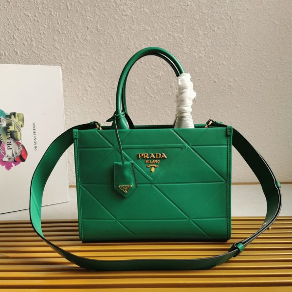 Contrefaçon petit sac Prada Symbole avec surpiqûres en vert – Image 3