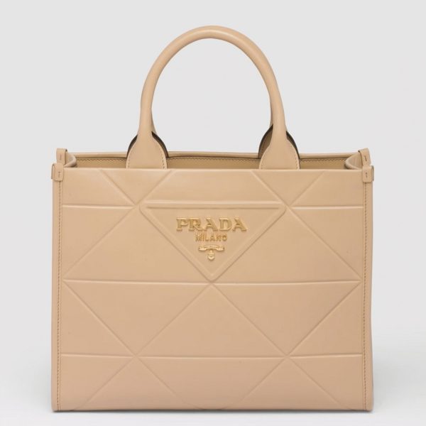 Imitation petit sac Prada Symbole avec surpiqûres en beige