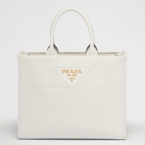 Faux sac Prada Symbole moyen modèle avec surpiqûres en blanc
