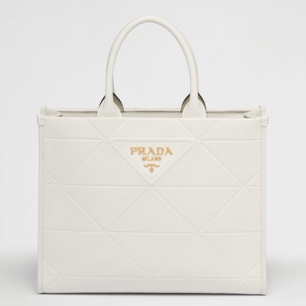 Faux sac Prada Symbole moyen modèle avec surpiqûres en blanc