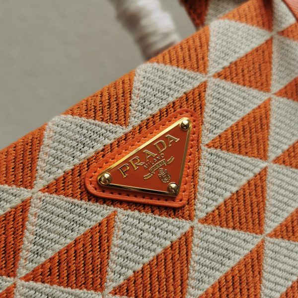 Imitation grand sac Prada Symbole en tissu jacquard orange/blanc – Image 7