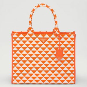 Imitation grand sac Prada Symbole en tissu jacquard orange/blanc