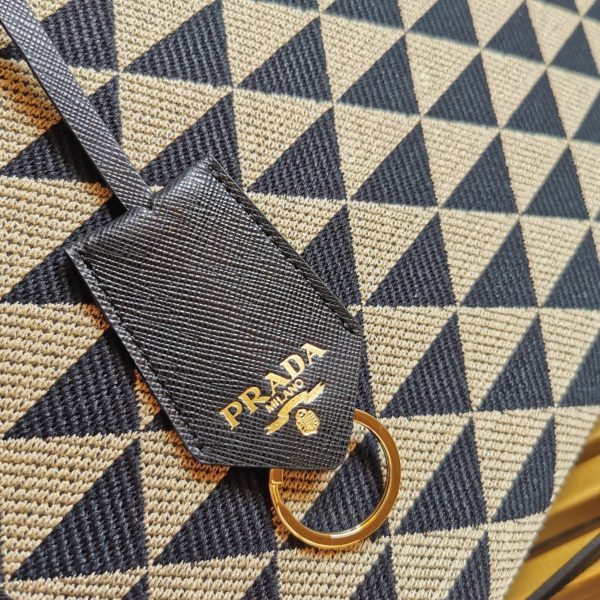 Réplique petit sac Prada Symbole en tissu jacquard noir/beige – Image 2