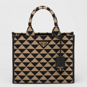 Réplique petit sac Prada Symbole en tissu jacquard noir/beige