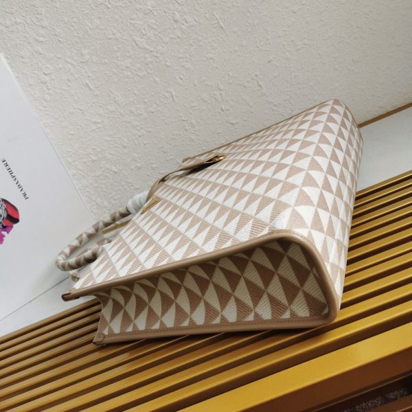Contrefaçon grand sac Prada Symbole en tissu jacquard beige/blanc – Image 2