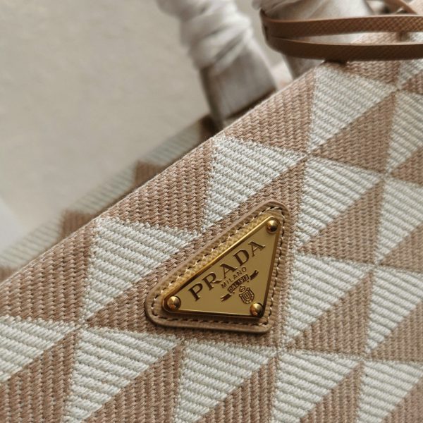 Faux petit sac Prada Symbole en tissu jacquard beige/blanc – Image 2