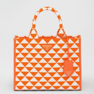 Faux petit sac Prada Symbole en tissu jacquard orange/blanc