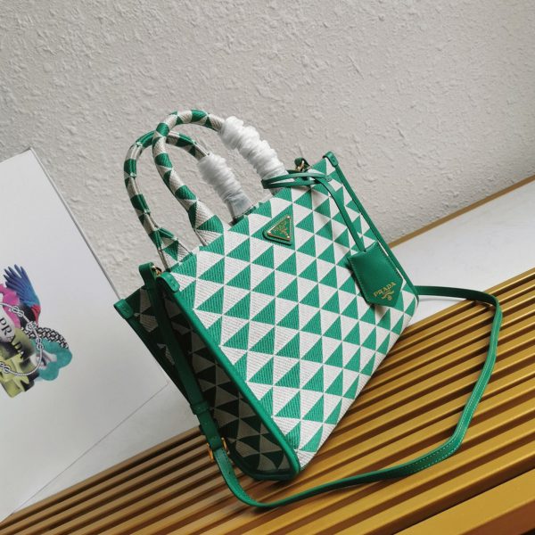 Réplique petit sac Prada Symbole en tissu jacquard vert/blanc – Image 9