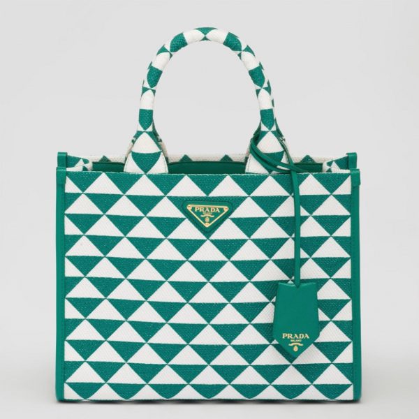 Réplique petit sac Prada Symbole en tissu jacquard vert/blanc