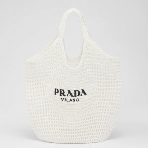Réplique grand cabas Prada en raphia tressé blanc