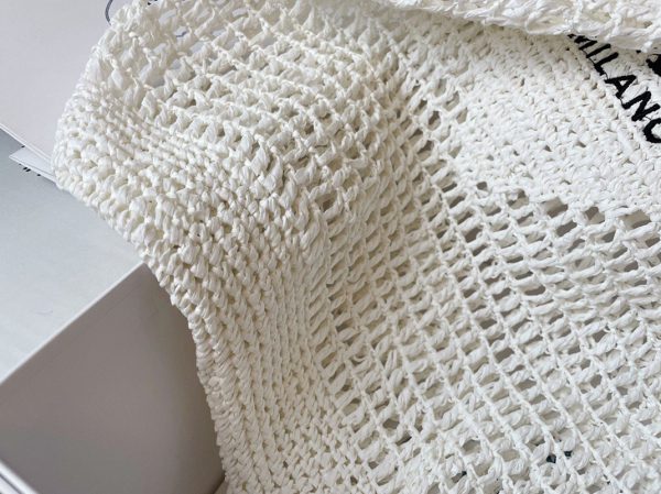 Réplique grand cabas Prada en raphia tressé blanc – Image 7