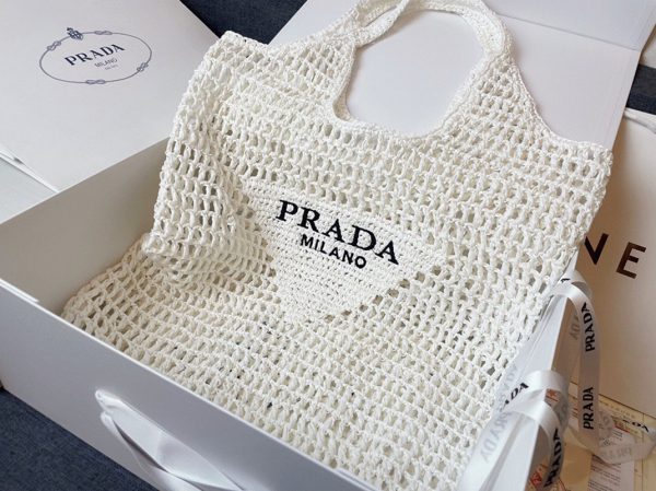 Réplique grand cabas Prada en raphia tressé blanc – Image 6