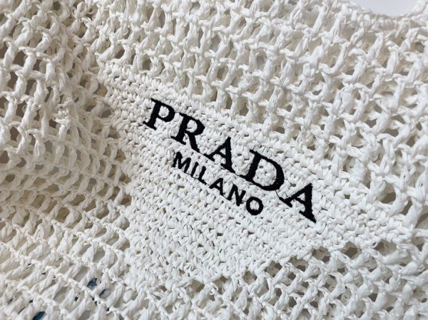 Réplique grand cabas Prada en raphia tressé blanc – Image 3