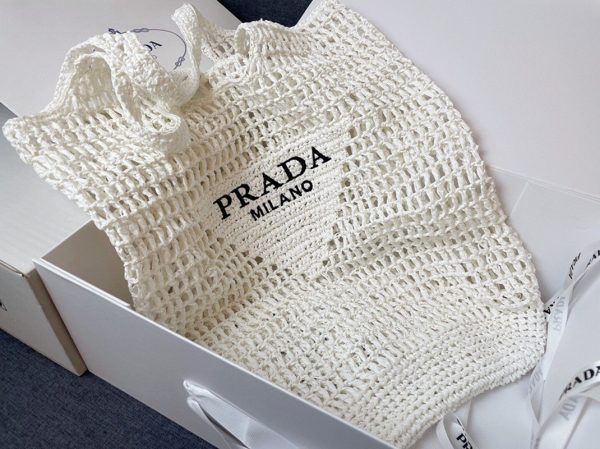 Réplique grand cabas Prada en raphia tressé blanc – Image 2
