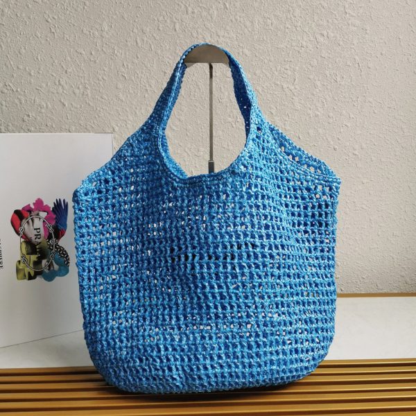 Grand cabas Prada en raphia tressé bleu – Image 6