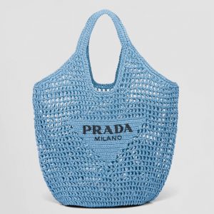 Grand cabas Prada en raphia tressé bleu