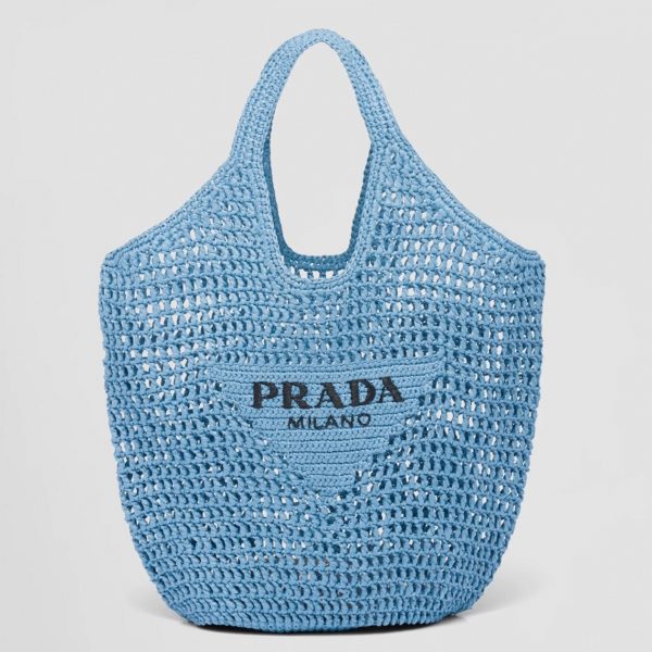 Grand cabas Prada en raphia tressé bleu