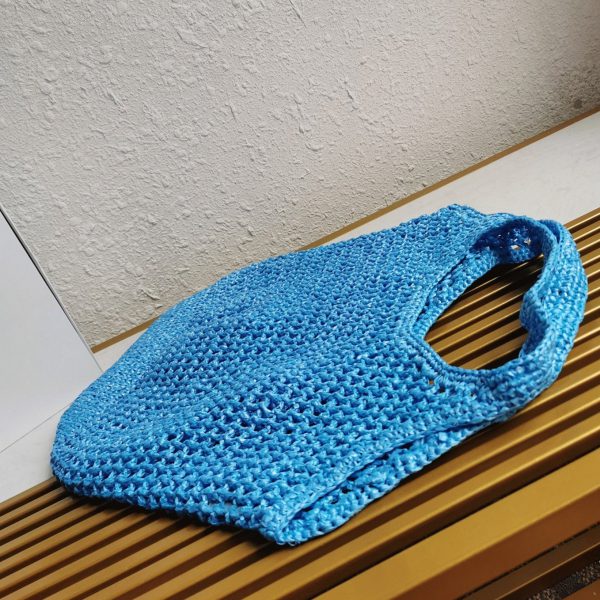 Grand cabas Prada en raphia tressé bleu – Image 3