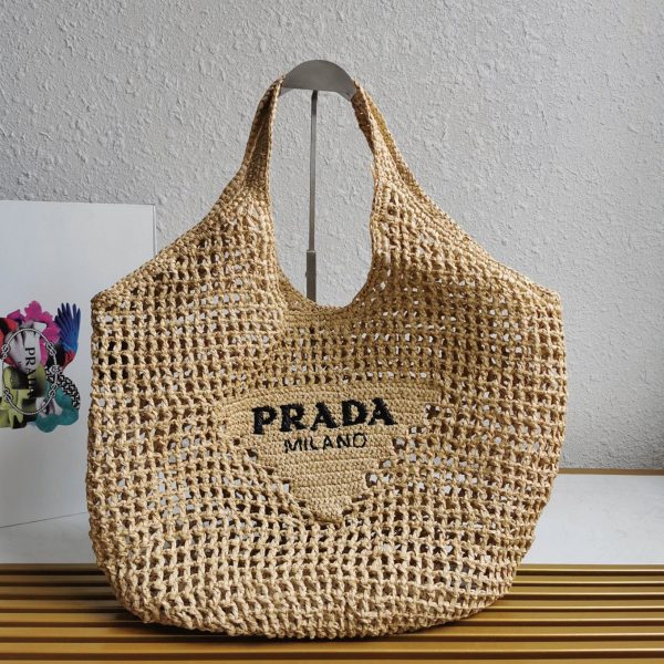 Contrefaçon grand cabas Prada en raphia tressé beige – Image 8