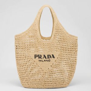 Contrefaçon grand cabas Prada en raphia tressé beige