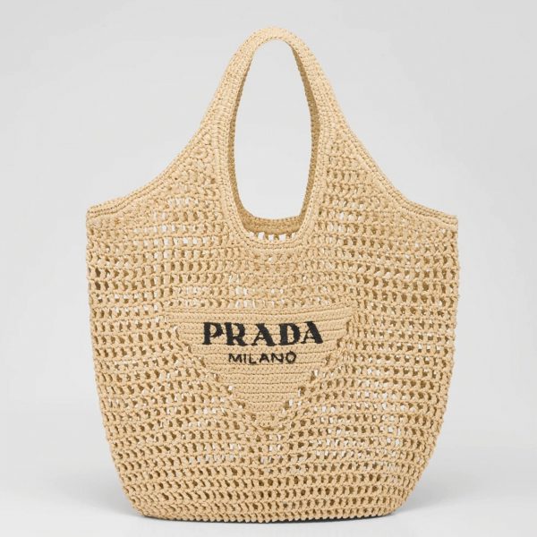 Contrefaçon grand cabas Prada en raphia tressé beige