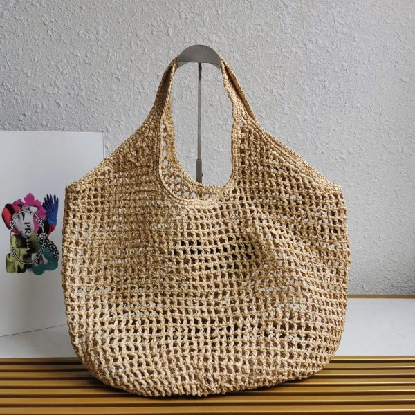 Contrefaçon grand cabas Prada en raphia tressé beige – Image 6
