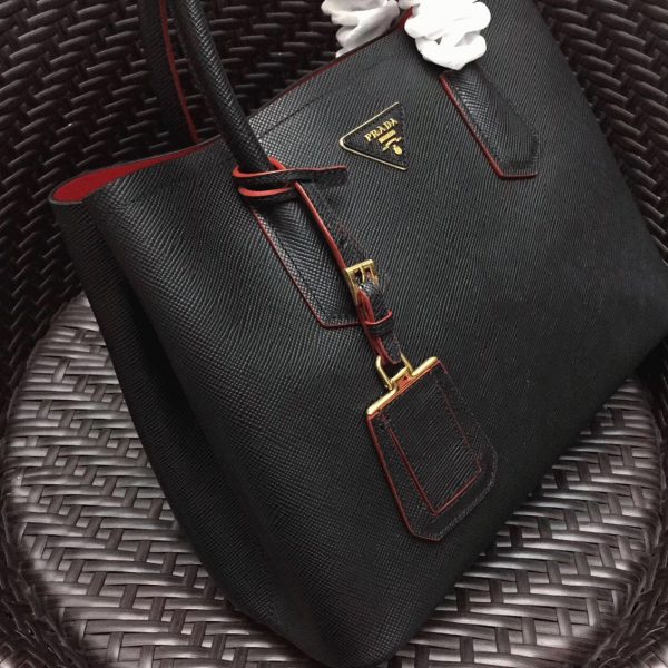 Imitation sac cabas Prada Double Medium en noir – Image 8