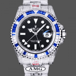 Rolex GMT Master AMG 126710BLRO 40mm Double Fuseau Horaire Cadran Noir Montre à Diamants