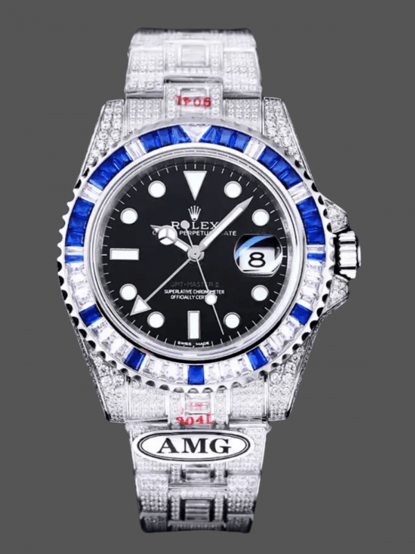 Rolex GMT Master AMG 126710BLRO 40mm Double Fuseau Horaire Cadran Noir Montre à Diamants