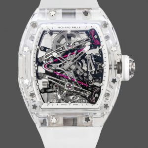 RM38-02 Richard Mille Tourbillon Mouvement Édition Cristal Bracelet caoutchouc blanc
