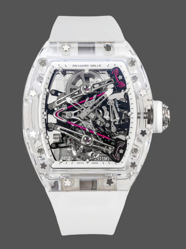RM38-02 Richard Mille Tourbillon Mouvement Édition Cristal Bracelet caoutchouc blanc