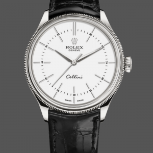 Rolex Cellini Time 50509 Bracelet Cuir Noir Cadran Blanc 39mm Montre Réplique Homme