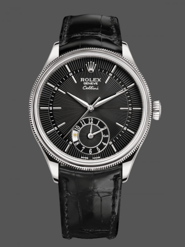Rolex Cellini Dual Time 50529 Cadran Noir Or Blanc 39mm Montre Réplique Homme