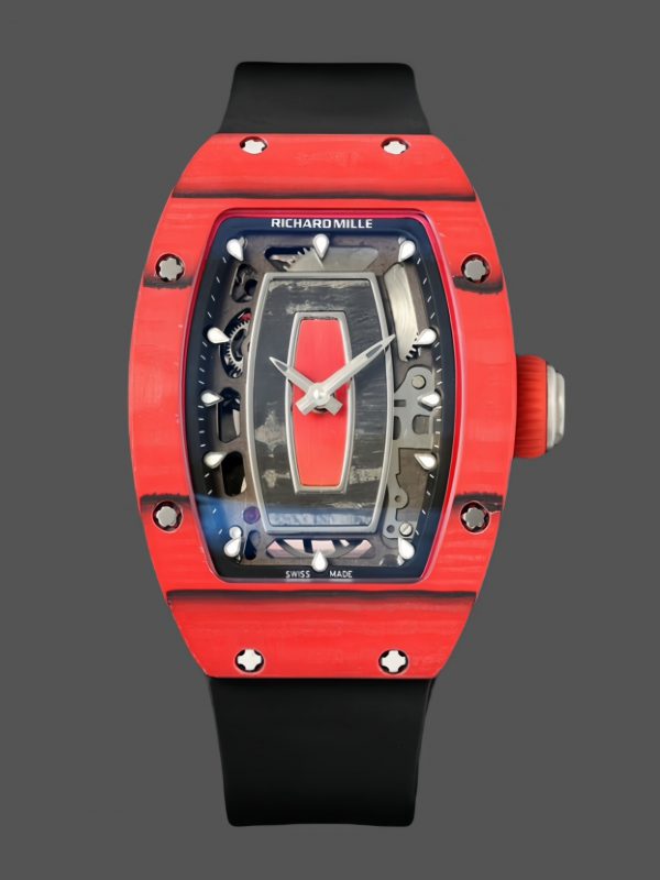 Richard Mille RM07-01 Racing Rouge Carbone Bracelet caoutchouc noir 46mm Montre Femme