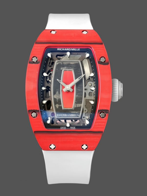 Richard Mille RM07-01 Racing Rouge Carbone Bracelet caoutchouc blanc 46mm Montre Femme