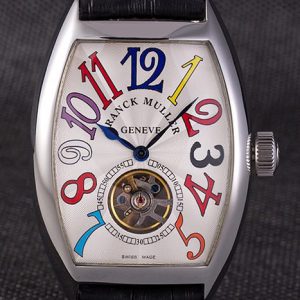 Franck Muller Casablanca Bracelet Cuir Croco Noir Cadran Blanc 80280