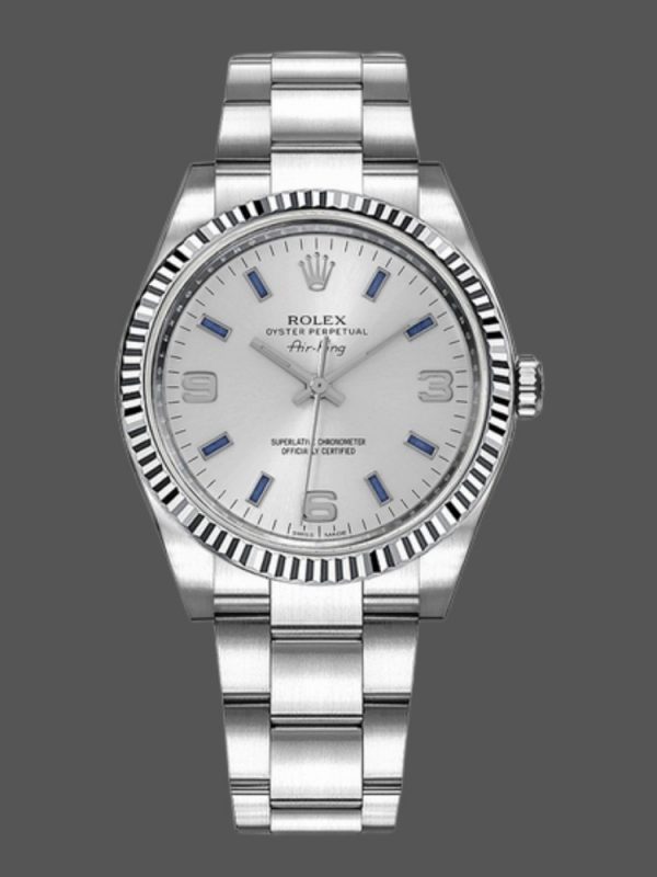 Rolex Oyster Perpetual Air-King 114234 Index Bleu Cadran Argent 34mm Réplique Unisexe