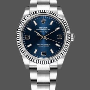 Rolex Oyster Perpetual Air-King 114234 Cadran Bleu Lunette Or Blanc Cannelée 34mm Réplique Unisexe