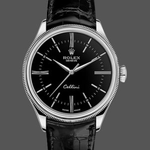 Rolex Cellini Time 50509 Bracelet Cuir Noir Cadran Noir 39mm Montre Réplique Homme