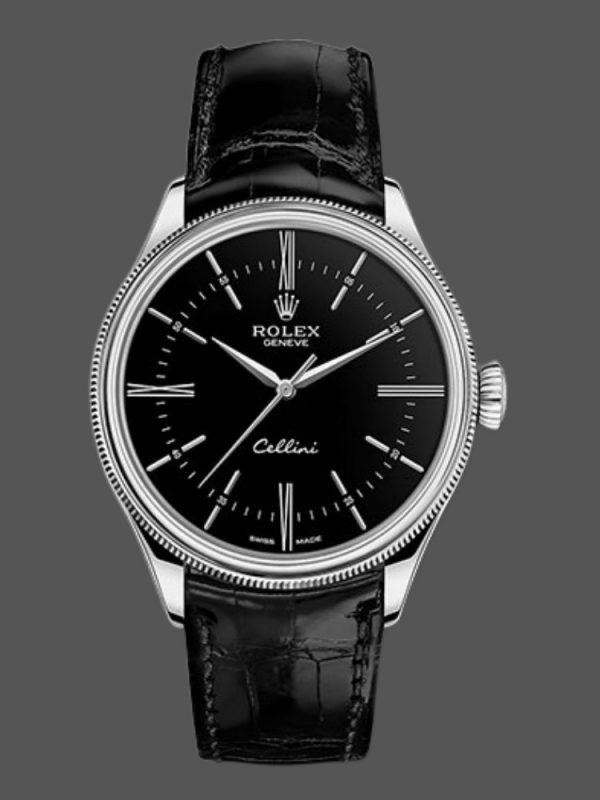 Rolex Cellini Time 50509 Bracelet Cuir Noir Cadran Noir 39mm Montre Réplique Homme