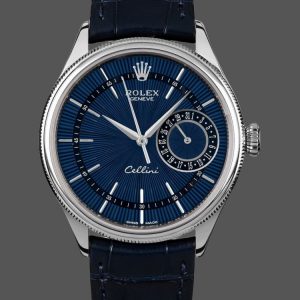 Rolex Cellini Date 50519 Cadran Bleu Bracelet Cuir Bleu 39MM Montre Réplique Homme