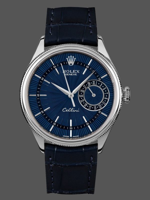 Rolex Cellini Date 50519 Cadran Bleu Bracelet Cuir Bleu 39MM Montre Réplique Homme