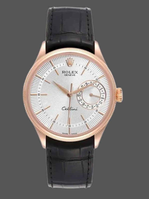 Rolex Cellini Date 50515 Or Rose Cadran Guilloché Argent Index 39mm Montre Réplique Homme