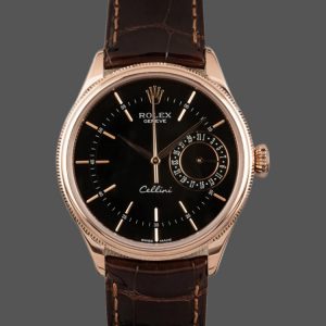 Rolex Cellini Date 50515 Bracelet Cuir Brun Index Noir 39mm Montre Réplique Homme