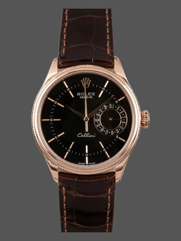 Rolex Cellini Date 50515 Bracelet Cuir Brun Index Noir 39mm Montre Réplique Homme