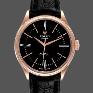Rolex Cellini Time 50505 Bracelet Cuir Noir Cadran Noir 39mm Montre Réplique Homme