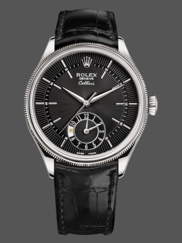 Rolex Cellini Dual Time 50529 Cadran Guilloché Noir 39mm Montre Réplique Homme