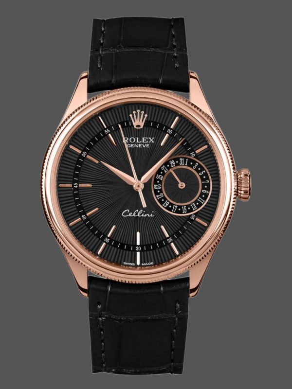 Rolex Cellini Date 50515 Or Rose Cadran Index Noir 39mm Montre Réplique Homme